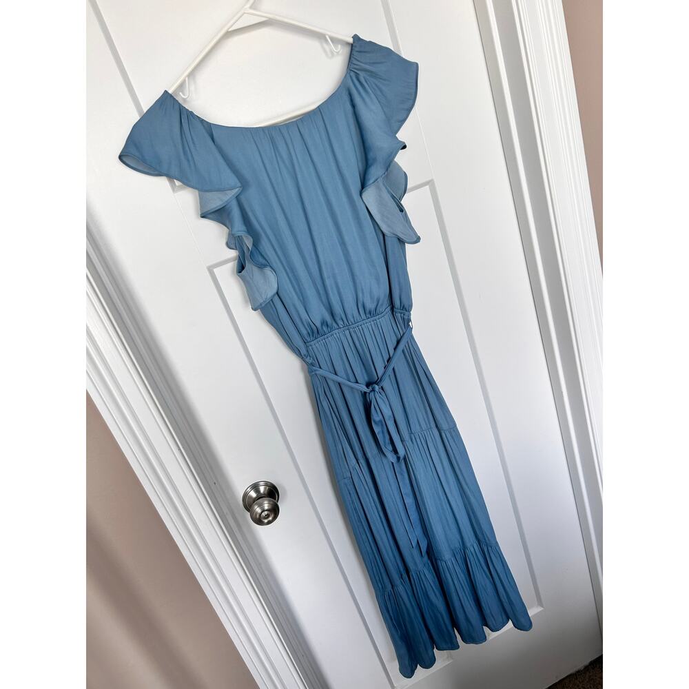 NWT Loft Women's Ruffle Tiered Midi Dress Flutter Sleeve Cornflower‎ Blue Small - Picture 4 of 13
